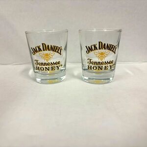 [SET OF 2] Jack Daniels Tennessee Honey Clear Glass Gold Honey Bees Shot Glasses